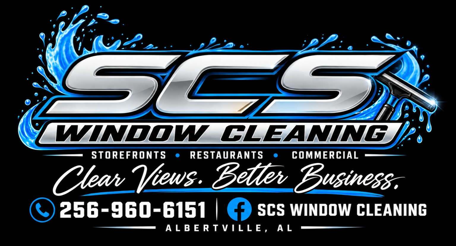 SCS Window Cleaning official logo, Clear Views Better Business